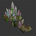 Cartoon Scene With Floating Rock Platform Crystals Moss And Small Figure 3d model