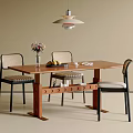 Stylish Wooden Table And Chairs Combination With Wicker Back Upholstered Seats Vase Flowers Pendant Light