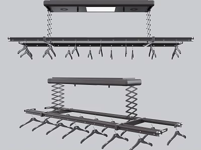 Retractable Ceiling Mounted Clothes Hangers With Spring Rods And Metal Hooks For Home Use 3d model