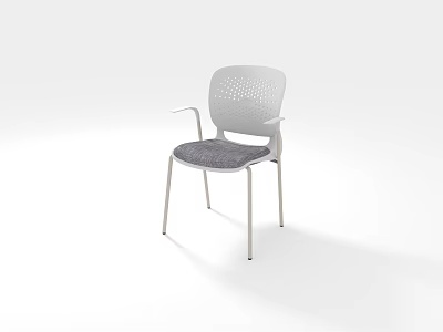 Modern Leisure Chair With Perforated Backrest Armrests Grey Padded Seat And White Metal Frame 3d model