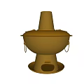 Brass Golden Hot Pot Kitchenware with Lid Base Tray and Handles Design