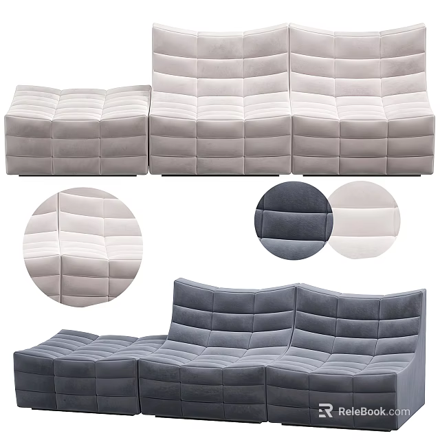 Modern Light and Dark Gray Sectional Sofa with Tufted Cube Design and Modular Details 3d model