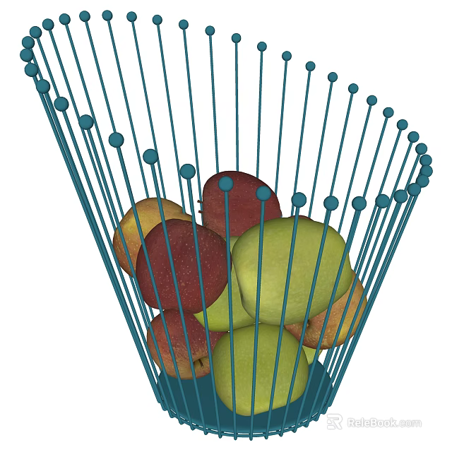 Blue Ceramic Fruit Basket Holding Colorful Apples For Kitchen Countertop 3d model 
