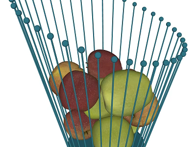 Blue Ceramic Fruit Basket Holding Colorful Apples For Kitchen Countertop 3d model