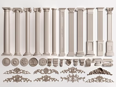 Exquisite Carved Decorative Columns and Ornamental Pieces in Various Architectural Styles 3d model