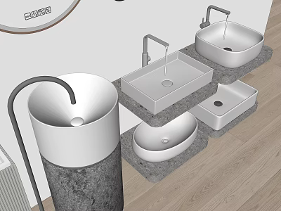 Modern Bathroom Washbasins With Stone Pedestal Countertop And Faucet Designs 3d model