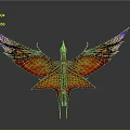 Fantasy Bird With Vibrant Red Orange Purple Wings And Unique Mythical Design