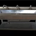 Stainless Steel Vegetable Washing Sink With Three Faucets On Stand And Bottom Shelf