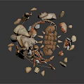 Natural Animal Habitat Scene With Stone Structures And Wooden Decorative Elements