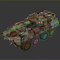 Military Armored Vehicle With Camouflage Design Six Wheels And Tactical Turret