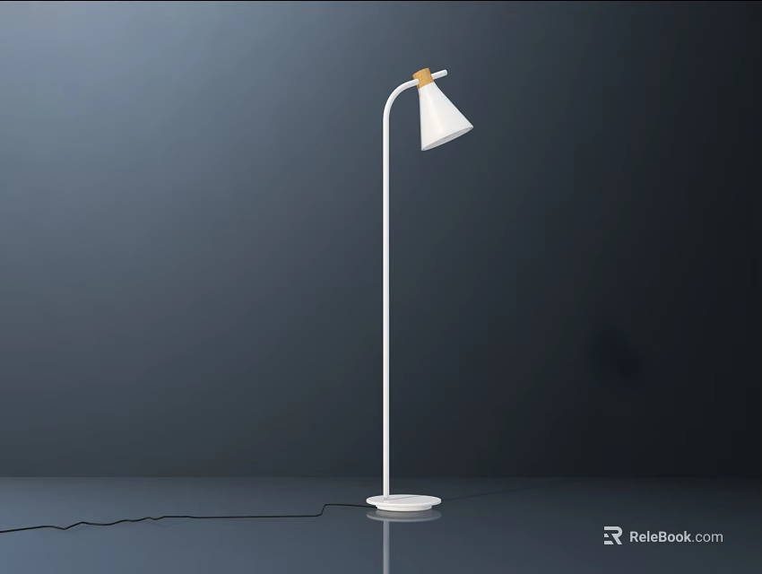 Modern White Floor Lamp with Curved Arm Conical Shade and Minimalist Home Decor 3d model 