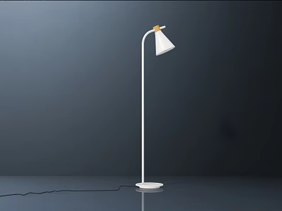 Modern White Floor Lamp with Curved Arm Conical Shade and Minimalist Home Decor 3d model