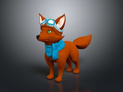 Adorable Cartoon Fox Character Wearing Blue Goggles And Scarf 3d model