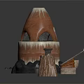 Handcrafted Clay Sculpture With Conical Form White Decorative Edges Artisan Tools And Firewood