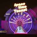 Futuristic Elevator Aisle Featuring Space Time Tunnel And Neon Purple Blue Lighting
