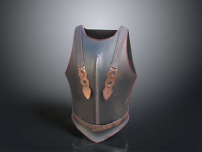 Medieval Dark Metal Breastplate With Leather Straps And Decorative Brass Buckles 3d model