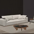 Modern White Sofa Coffee Table Set with Wicker Chair Dark Wooden Wall and Rug