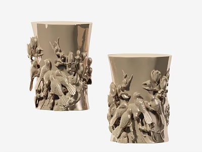 Elegant Metallic Side Table With Intricate Carved Bird And Floral Patterns For Home Decor 3d model