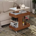Cozy Modern Living Room Wooden Side Table with White Top Wheels Storage Shelves and Decorative Items