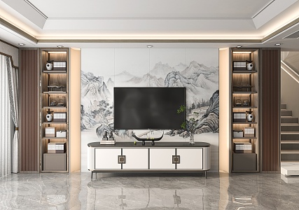 New Chinese TV background wall 3d model