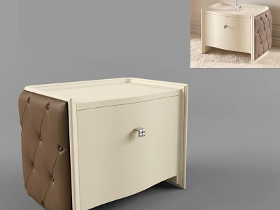 Modern Beige Bedside Table With Brown Tufted Side And Silver Handle Drawer 3d model