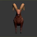 Red Goat like Creature with Large Curved Horns and Textured Body