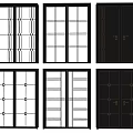 Stylish Double Doors With Various Glass Panel Designs And Black Frames 3d model