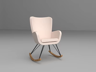 Modern Light Pink Rocking Accent Chair With Black Metal Legs And Wooden Rockers 3d model