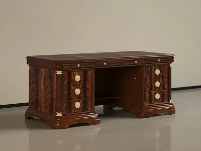 Traditional Wooden Desk With Drawers And Brass Knob Accents In Classic Design 3d model