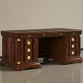 Traditional Wooden Desk With Drawers And Brass Knob Accents In Classic Design