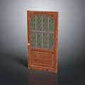 Vintage Wooden Door With Arched Stained Glass Panels And Classic Wooden Frame