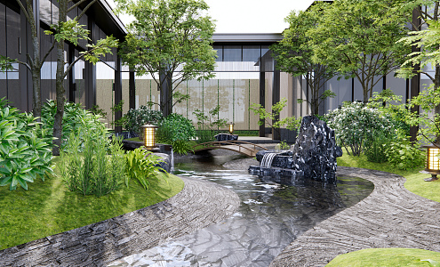 Japanese Courtyard Atrium Courtyard View 3d model