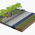 Municipal Road Design With Paved Walkway Green Belt Trees Cyclists And Pedestrians
