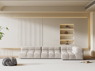 Quiet many people sofa cream sofa background wall 3d model