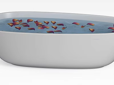 White Bathtub Filled With Water And Floating Red Orange Rose Petals 3d model