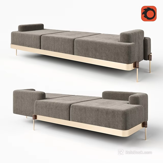 Modern Grey Upholstered Sofa Bench with Metal Legs and Sectional Design for Living Room 3d model 