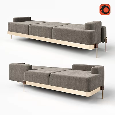 Modern Grey Upholstered Sofa Bench with Metal Legs and Sectional Design for Living Room 3d model