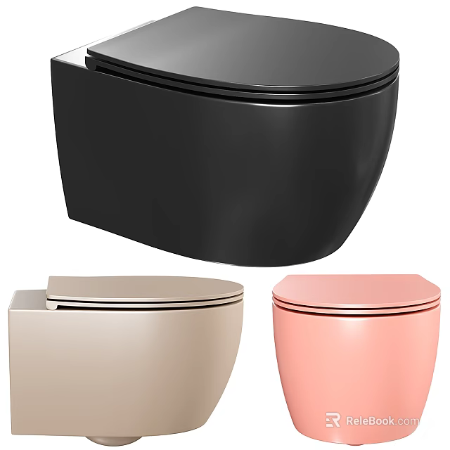 Modern Sleek Toilets in Black Beige and Pink with Stylish Design Features 3d model 