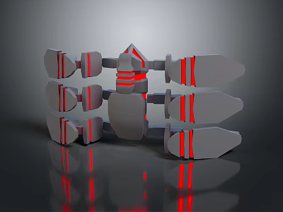 Mechanical Equipment 3D Model With Symmetrical Structure Red Stripes And Reflective Surface 3d model