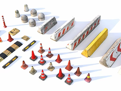 Public Facilities Including Traffic Cones Road Barriers And Speed Bumps 3d model