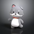 Cute Gray and White Cartoon Puppy 3D Model With Red Collar And Yellow Bell