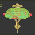 Futuristic Cosmic Spacecraft With Colorful Glass Dome Gold Pink Geometric Patterns And Thruster Like Base