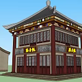 Ancient Chinese Architecture Traditional Wooden Structure with Carved Windows and Curved Roof Design
