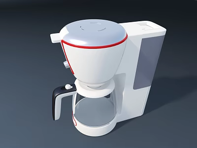 Modern White Coffee Maker with Red Accent and Transparent Glass Carafe Design 3d model