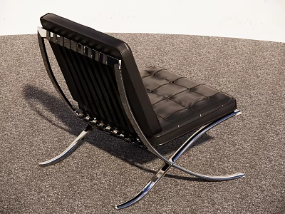 Black Leather Sofa Stool With Modern Metal Frame And Curved Legs 3d model
