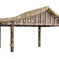 Garden Landscape Traditional Pavilion Featuring Thatched Roof And Wooden Columns Design