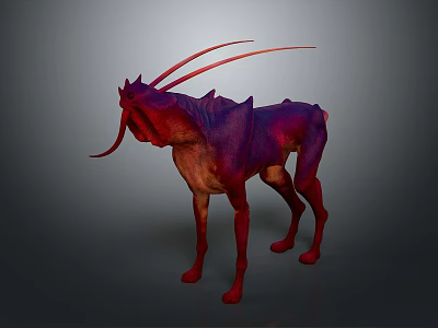 Mythical Fantasy Animal With Multiple Long Curved Horns And Red Purple Gradient Color 3d model
