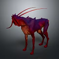 Mythical Fantasy Animal With Multiple Long Curved Horns And Red Purple Gradient Color