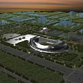 Aerial Planning View of Modern Urban Area With Stadium Green Spaces Roads and River