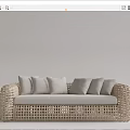 Outdoor Rattan Sofa With Sleek Natural Woven Design And Gray Cushions